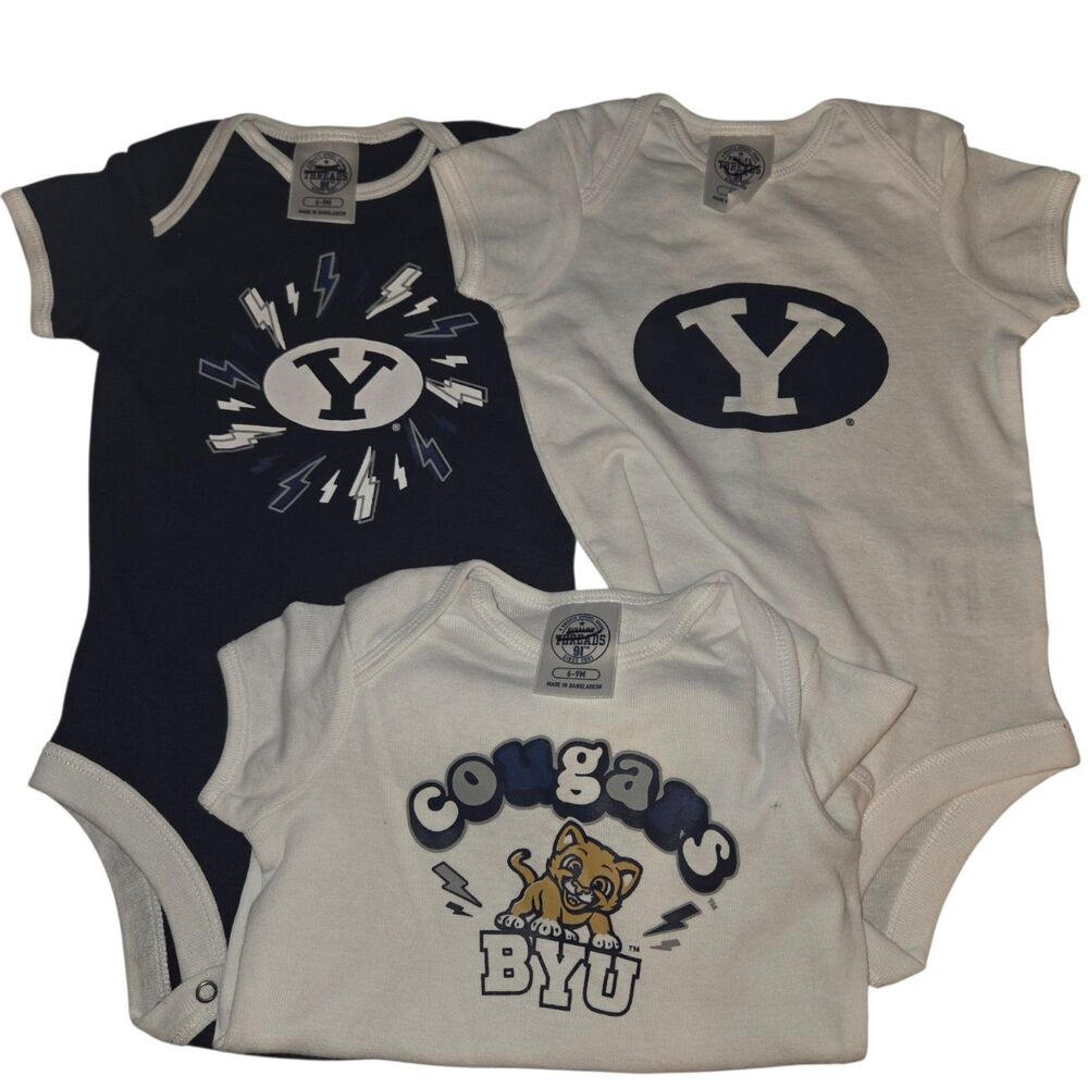 BYU Cougars Baby Bodysuit Lot 3pc Set 6-9 Months NWOT Brigham Young University